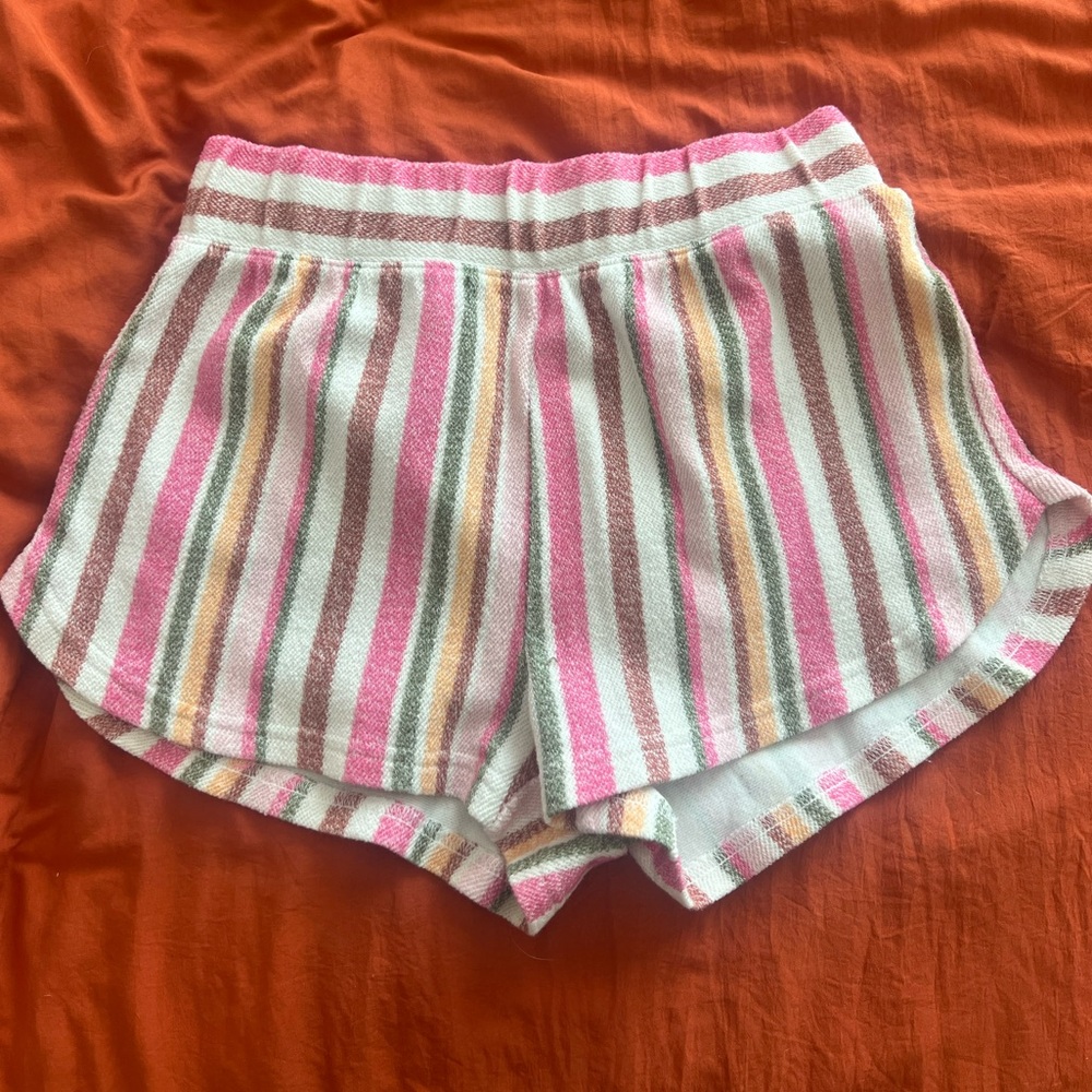 Roxy Pink White Multi-Stripe Terry Cloth Shorts